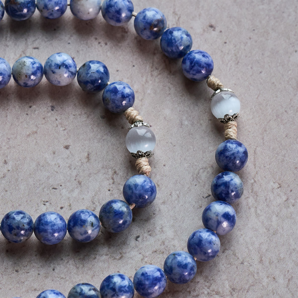 Christianartworkshop Immaculate Heart of Mary & Crucifix of 8 mm Round Blue Stone Nylon Cord Rosary