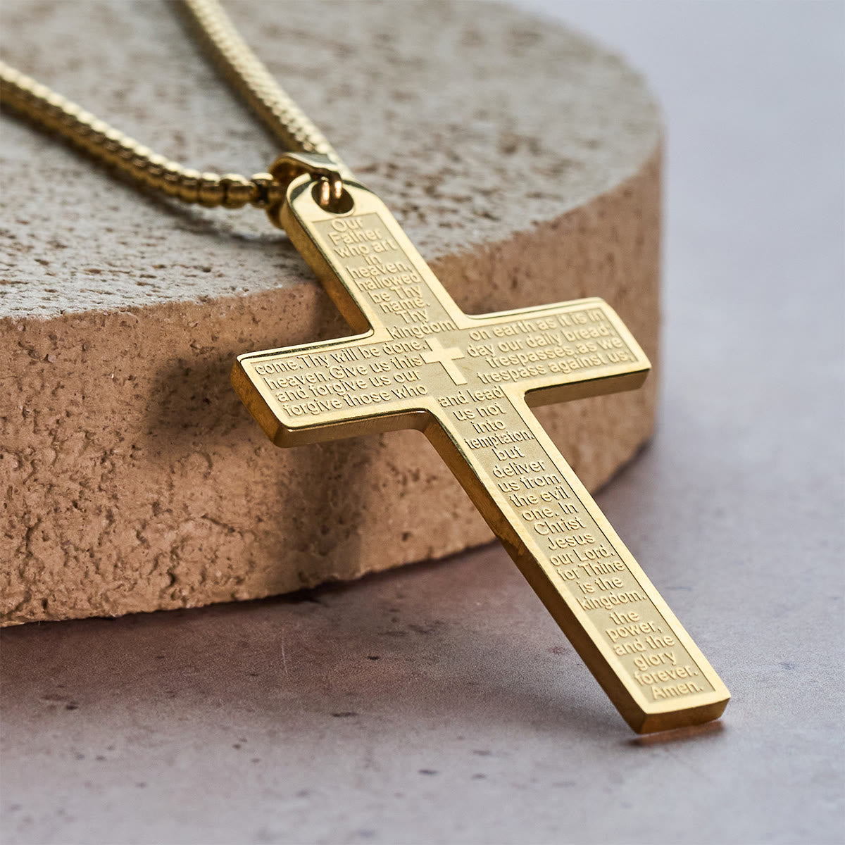 Christianartworkshop Stainless Steel Lord's Prayer Pendant Cross Necklace