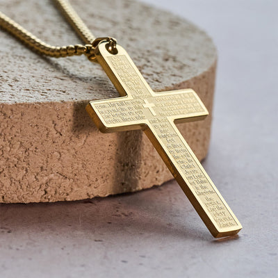 Christianartworkshop Stainless Steel Lord's Prayer Pendant Cross Necklace