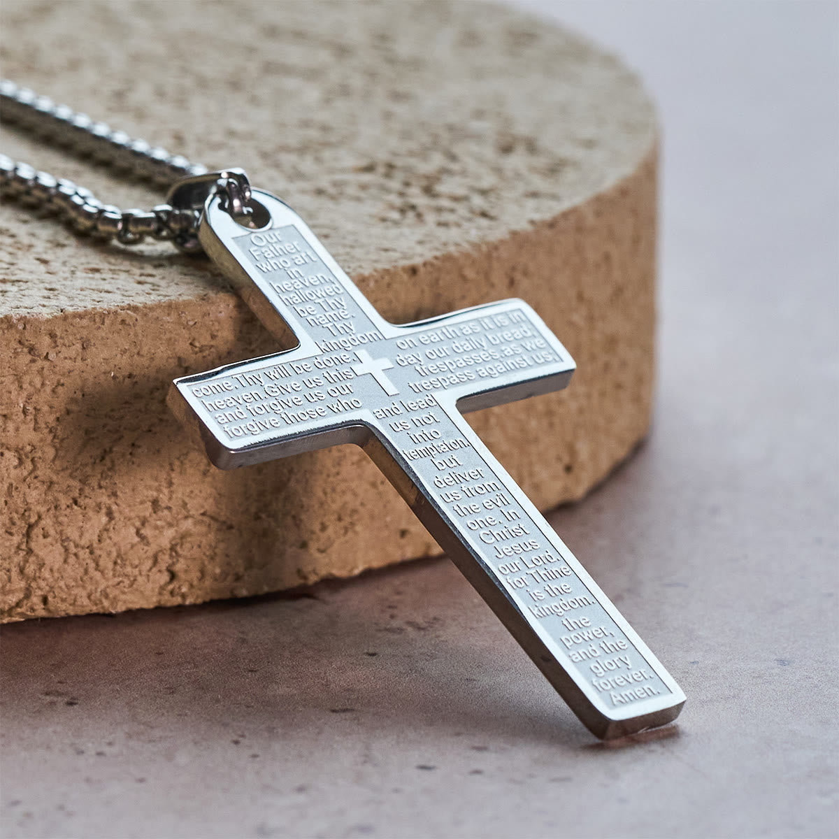 Christianartworkshop Stainless Steel Lord's Prayer Pendant Cross Necklace