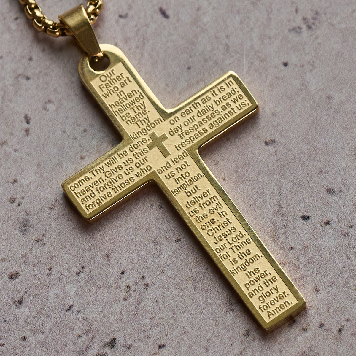 Christianartworkshop Stainless Steel Lord's Prayer Pendant Cross Necklace