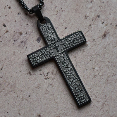 Christianartworkshop Stainless Steel Lord's Prayer Pendant Cross Necklace