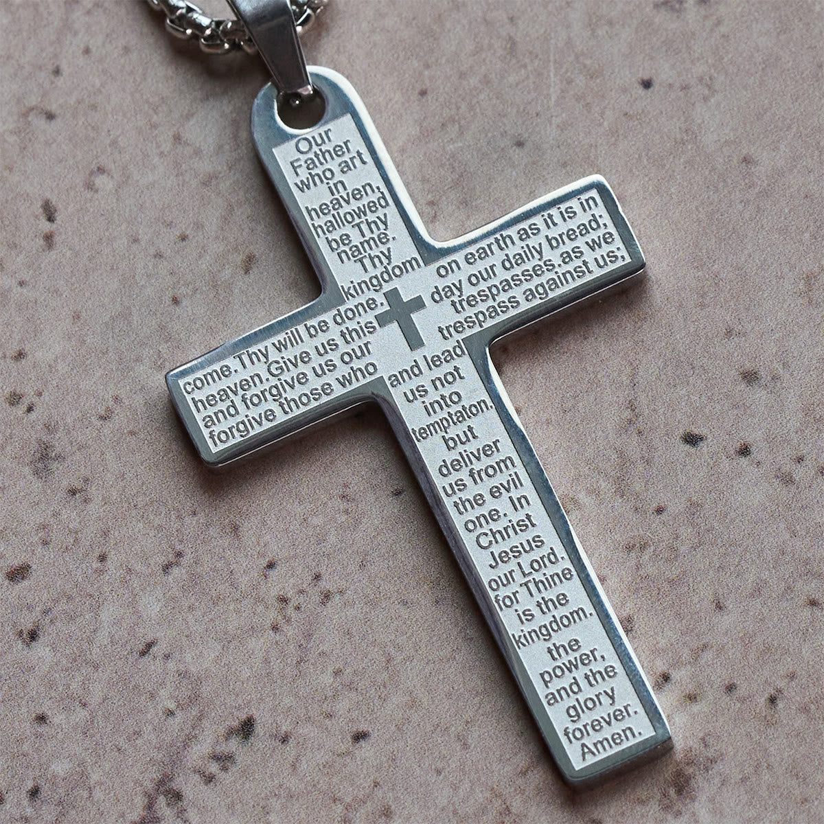 Christianartworkshop Stainless Steel Lord's Prayer Pendant Cross Necklace