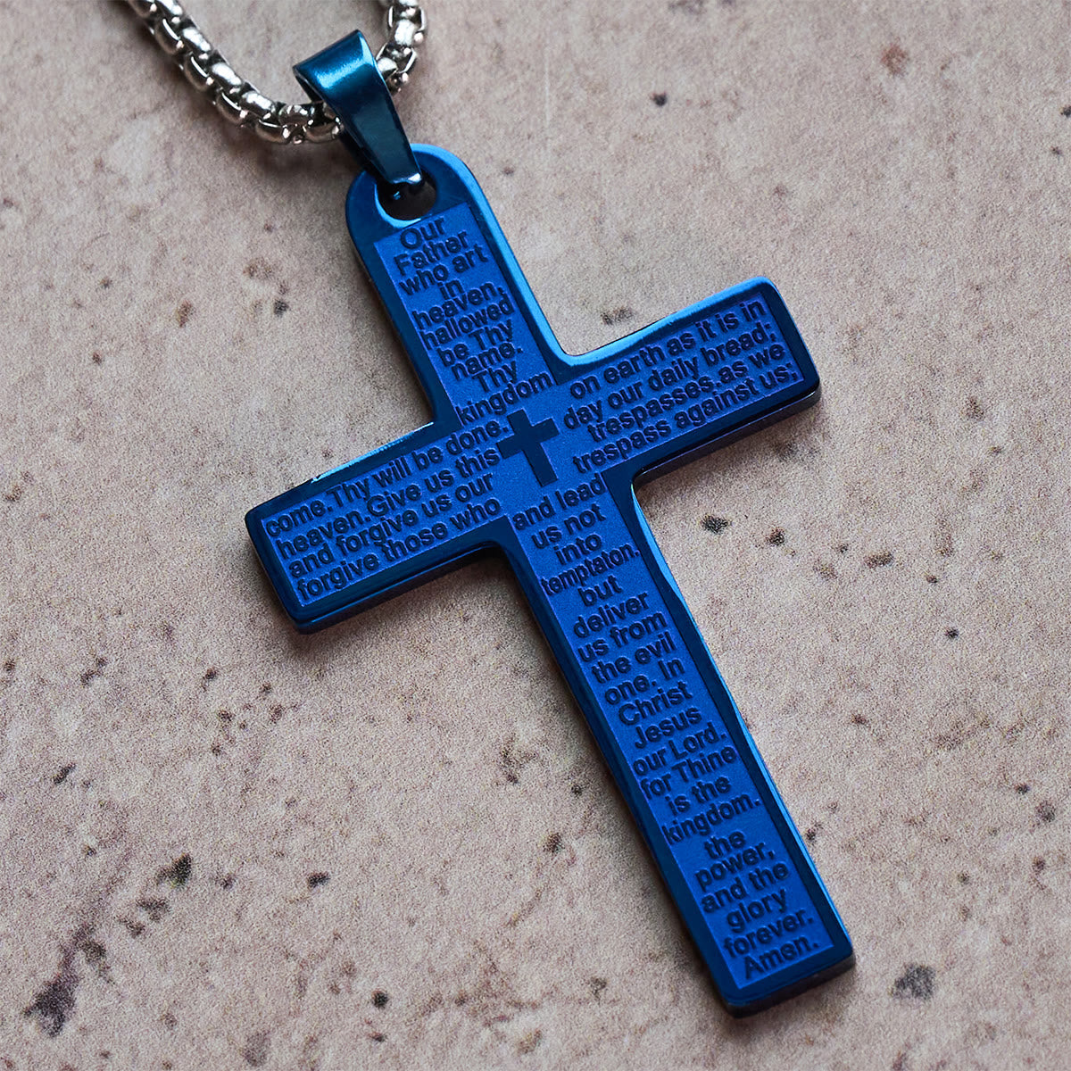 Christianartworkshop Stainless Steel Lord's Prayer Pendant Cross Necklace