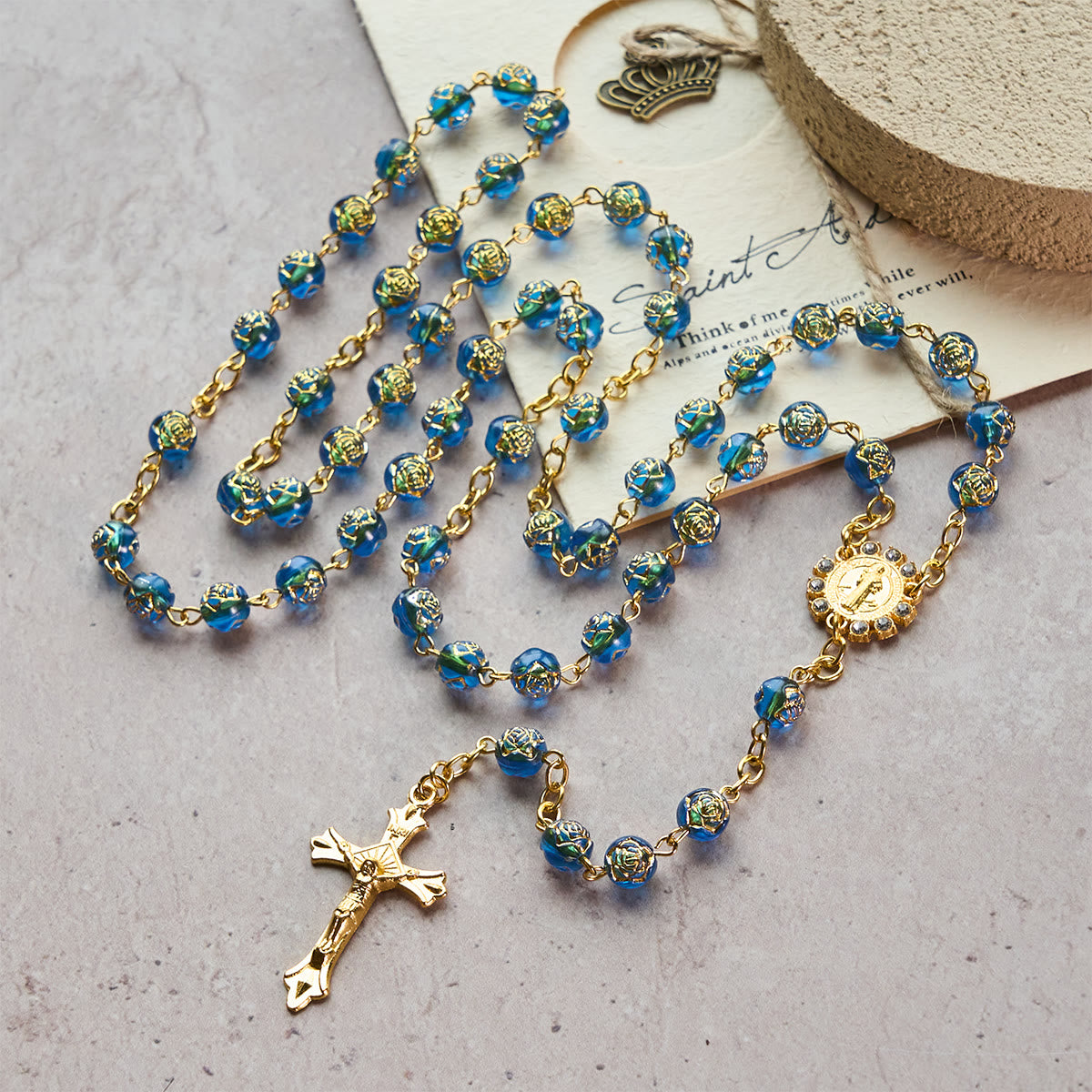 Christianartworkshop St. Benedict Medal & Crucifix of 8 mm Round Multicolor Acrylic Alloy Chain Rosary