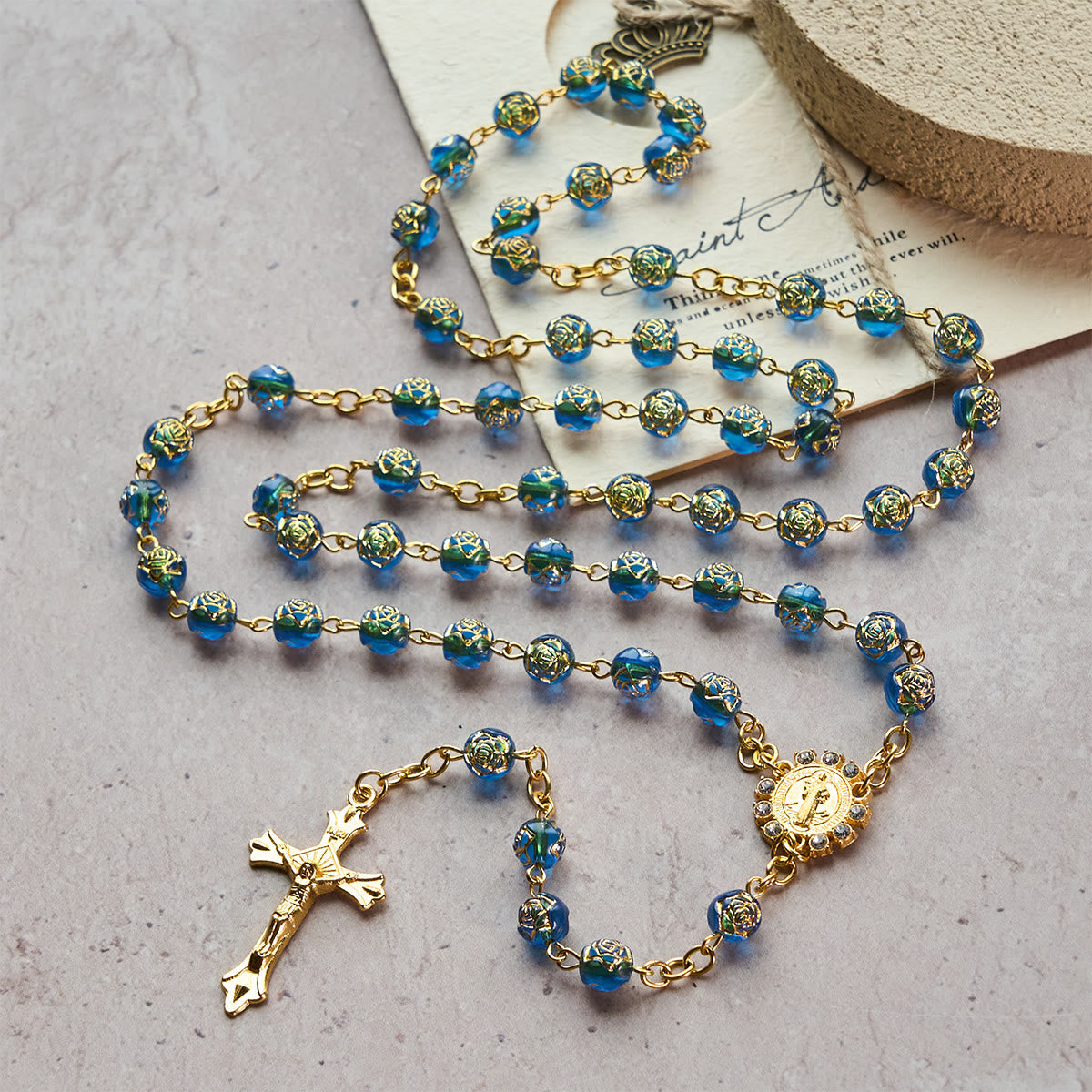 Christianartworkshop St. Benedict Medal & Crucifix of 8 mm Round Multicolor Acrylic Alloy Chain Rosary