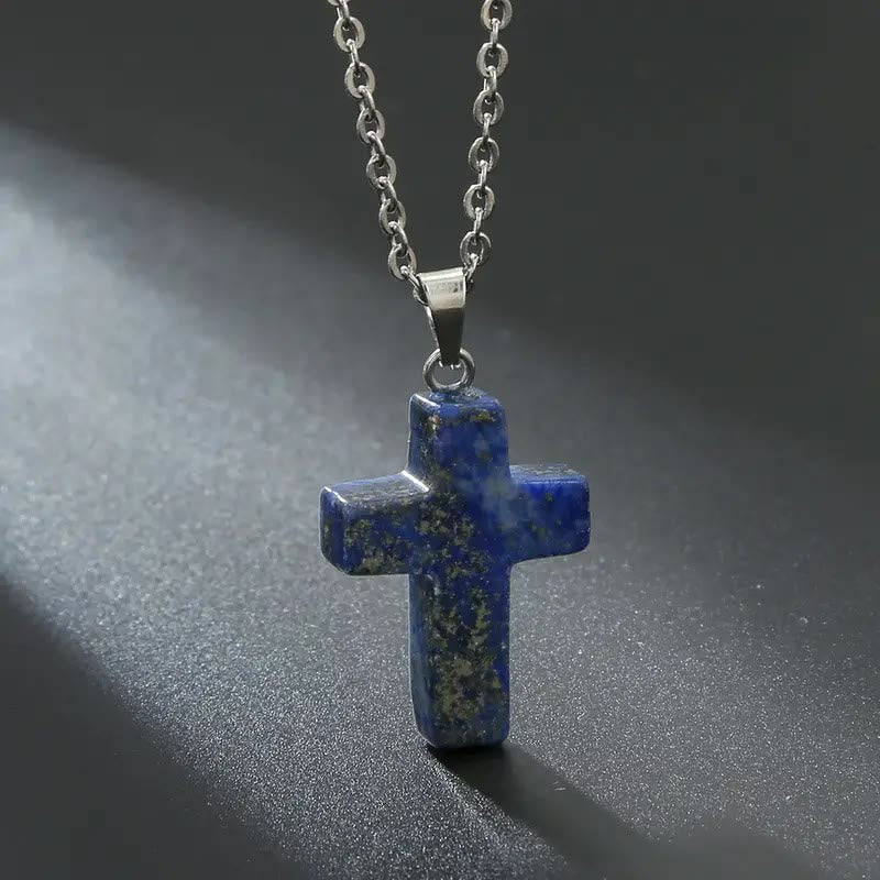 Christianartworkshop Natural Stone Cross Gemstone Pendant Necklace