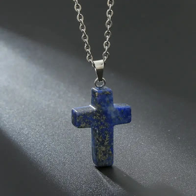 Christianartworkshop Natural Stone Cross Gemstone Pendant Necklace