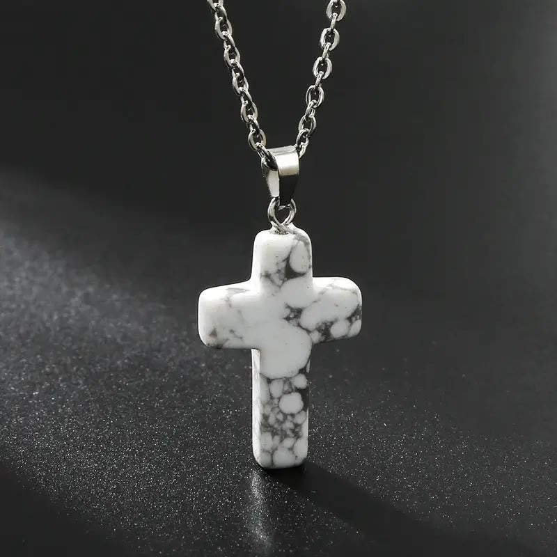 Christianartworkshop Natural Stone Cross Gemstone Pendant Necklace