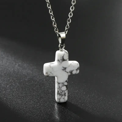 Christianartworkshop Natural Stone Cross Gemstone Pendant Necklace