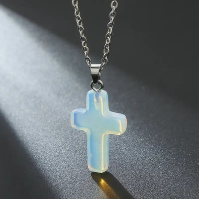 Christianartworkshop Natural Stone Cross Gemstone Pendant Necklace