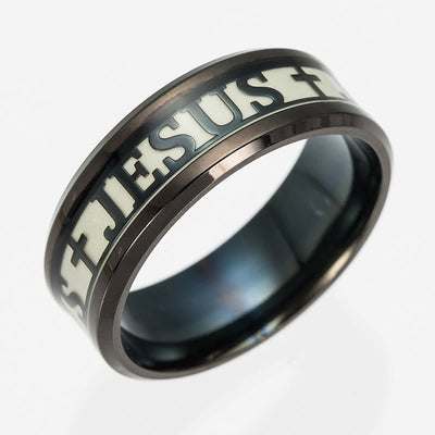 Christianartworkshop Luminous "JESUS" Printed Stainless Steel Ring