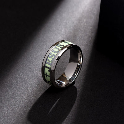 Christianartworkshop Luminous "JESUS" Printed Stainless Steel Ring