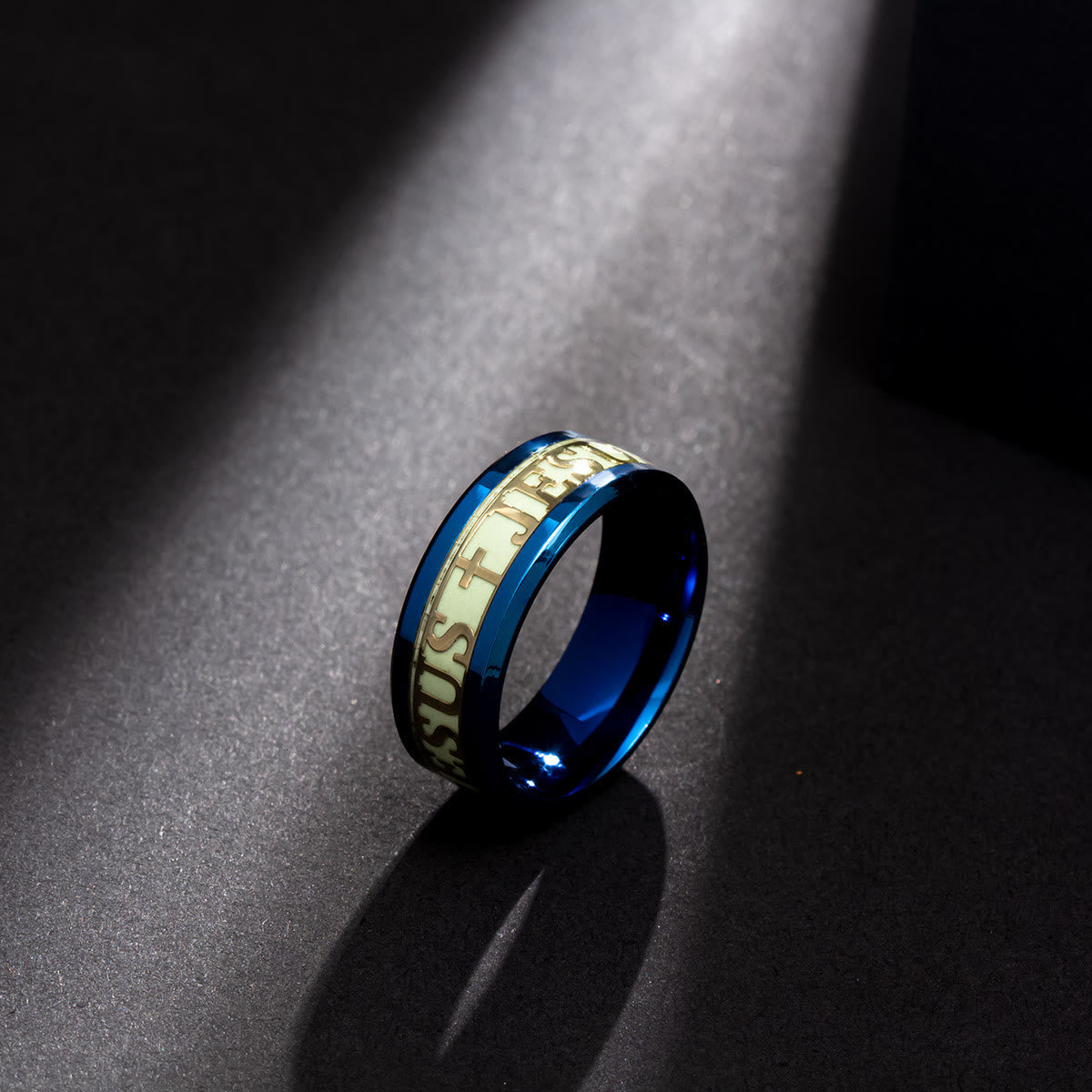 Christianartworkshop Luminous "JESUS" Printed Stainless Steel Ring