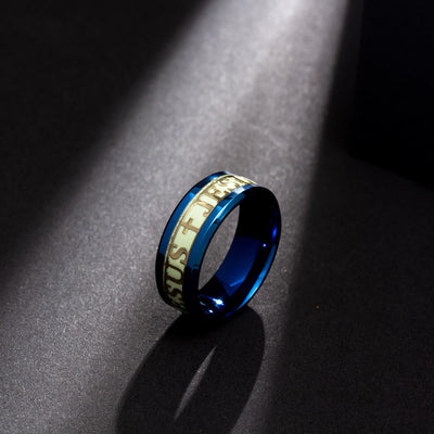 Christianartworkshop Luminous "JESUS" Printed Stainless Steel Ring