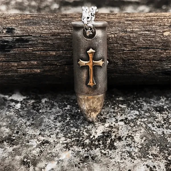 Christianartworkshop Skull and Crossbones Bullet Pendant Necklace