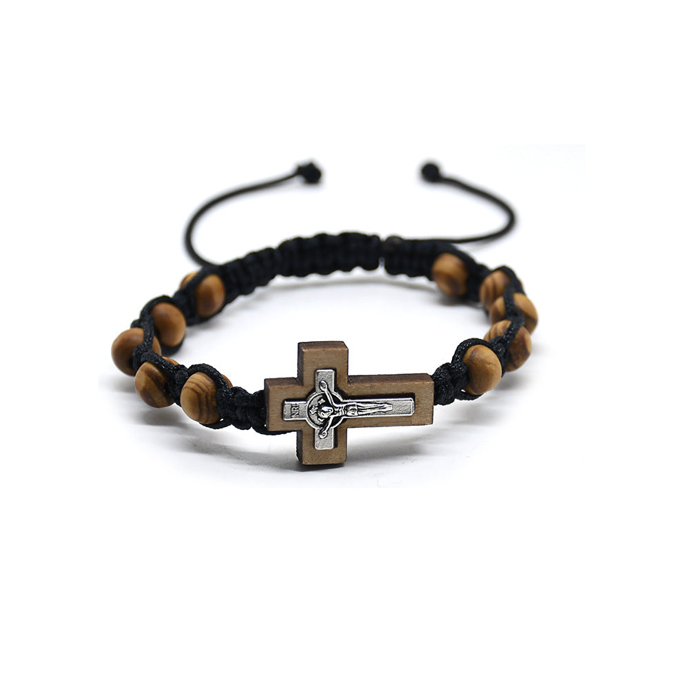 Christianartworkshop Crucifix Pine Beads Woven Rosary Bracelet