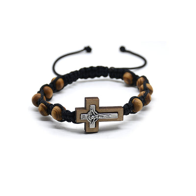Christianartworkshop Crucifix Pine Beads Woven Rosary Bracelet