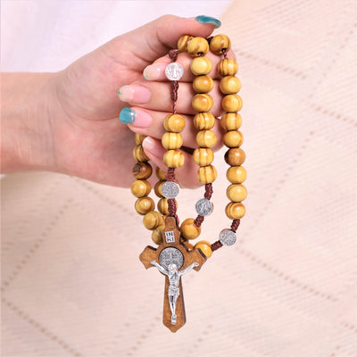 Olive Wood Saint Benedict Bead Rosary and Cross
