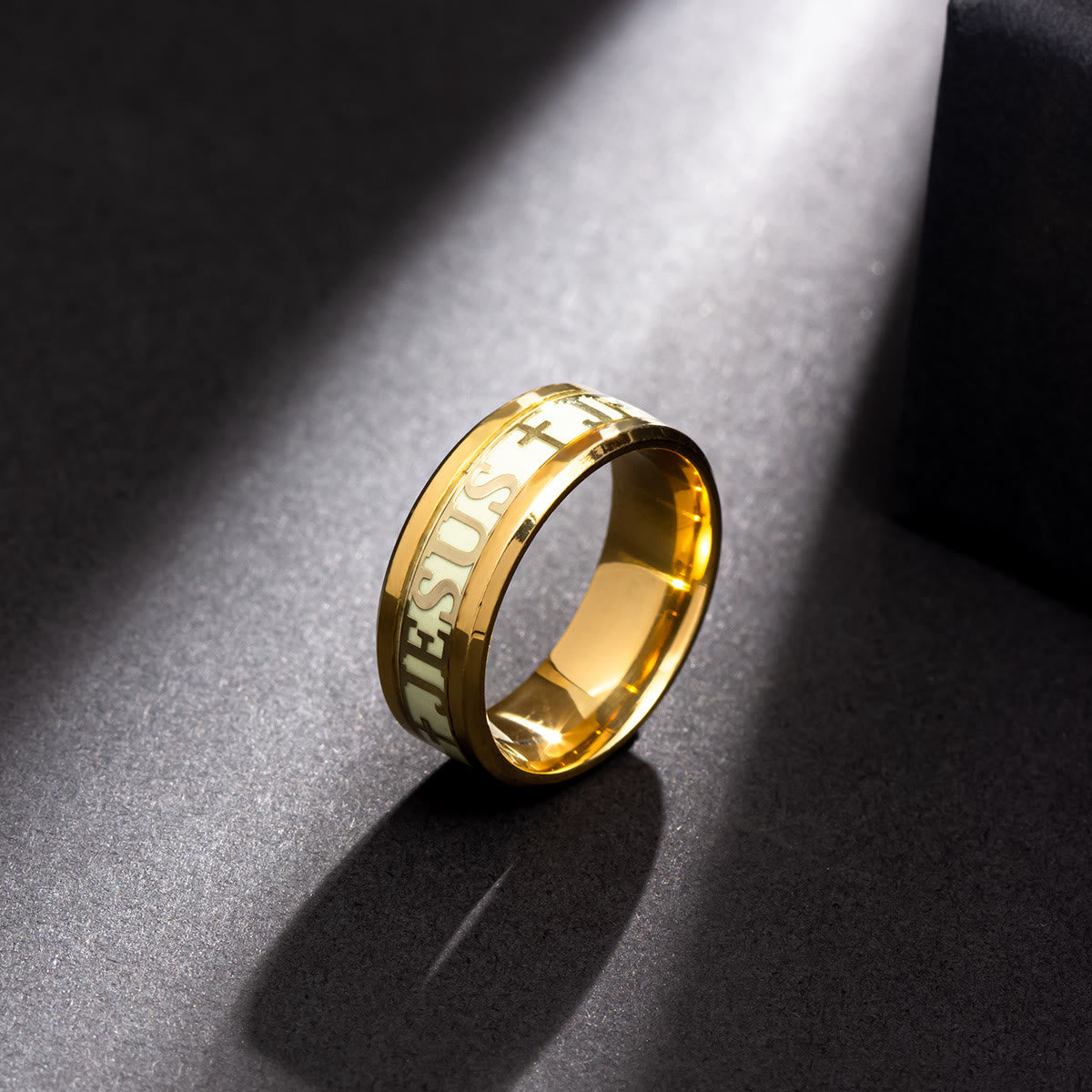 Christianartworkshop Luminous "JESUS" Printed Stainless Steel Ring