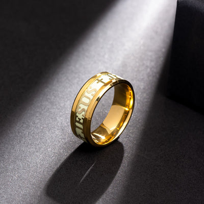 Christianartworkshop Luminous "JESUS" Printed Stainless Steel Ring