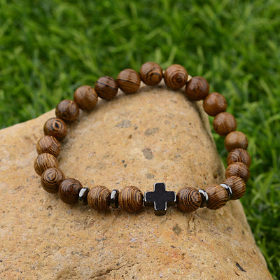 Christianartworkshop Cross Wooden Bead Bracelet