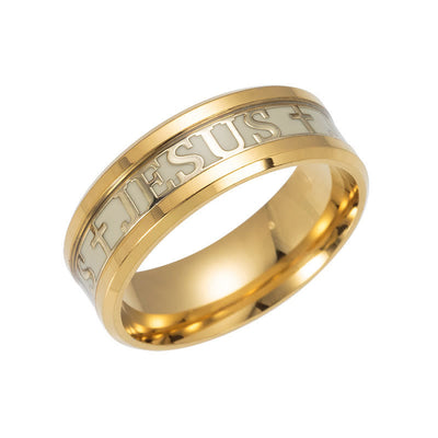Christianartworkshop Luminous "JESUS" Printed Stainless Steel Ring