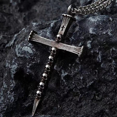 Christianartworkshop Titanium Steel Skull Nail Cross Pendant Necklace