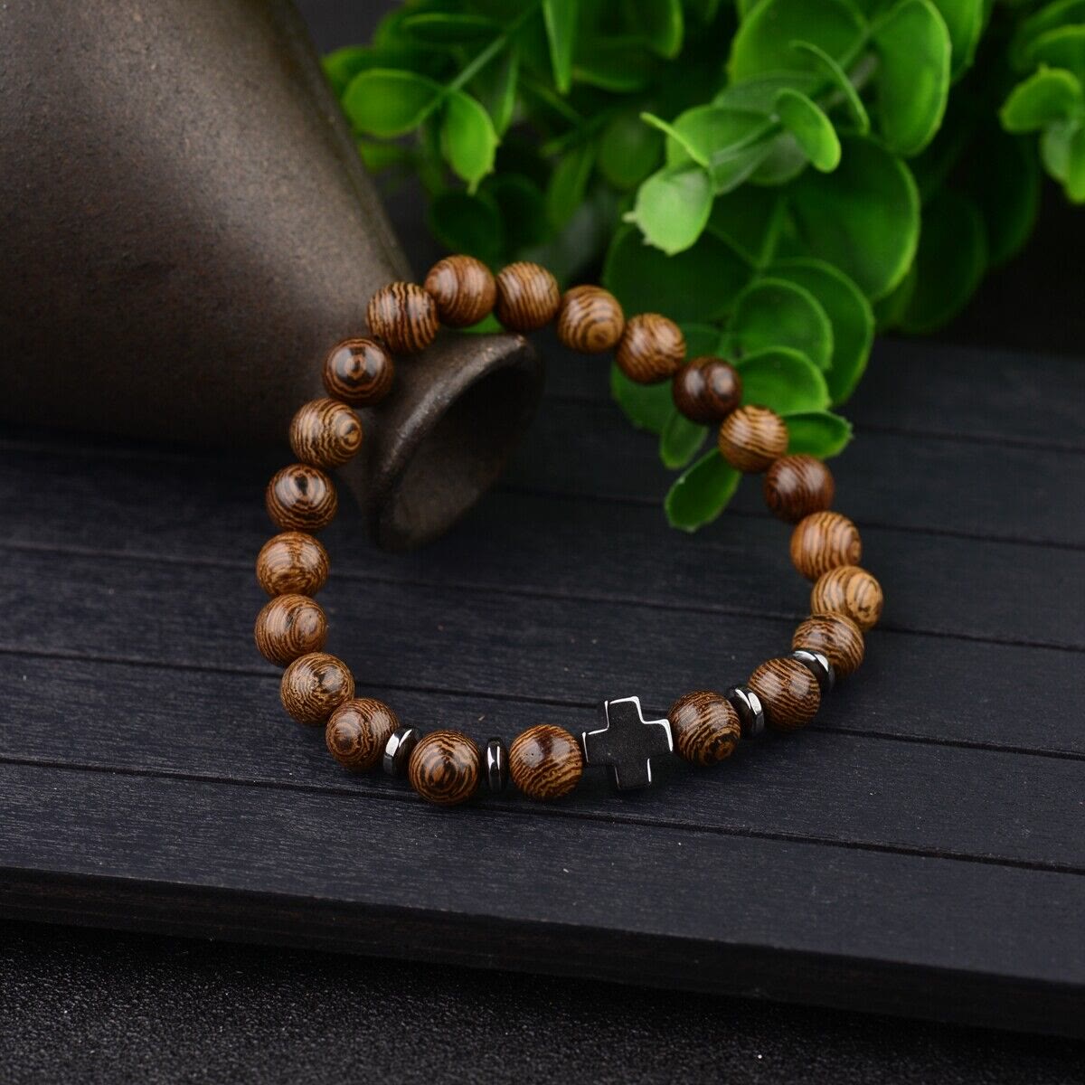 Christianartworkshop Cross Wooden Bead Bracelet
