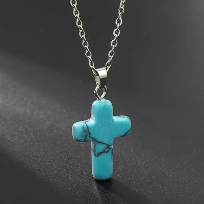 Christianartworkshop Natural Stone Cross Gemstone Pendant Necklace