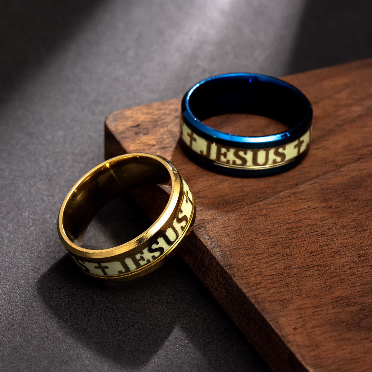 Christianartworkshop Luminous "JESUS" Printed Stainless Steel Ring