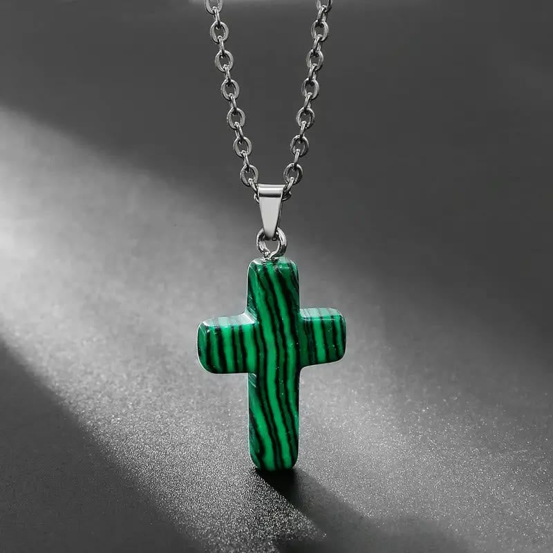 Christianartworkshop Natural Stone Cross Gemstone Pendant Necklace