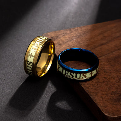 Christianartworkshop Luminous "JESUS" Printed Stainless Steel Ring