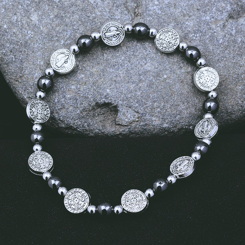 Christianartworkshop Black Gallstone St. Benedict Rosary Bracelet