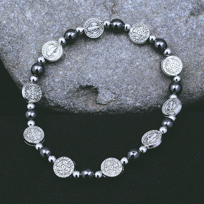 Christianartworkshop Black Gallstone St. Benedict Rosary Bracelet