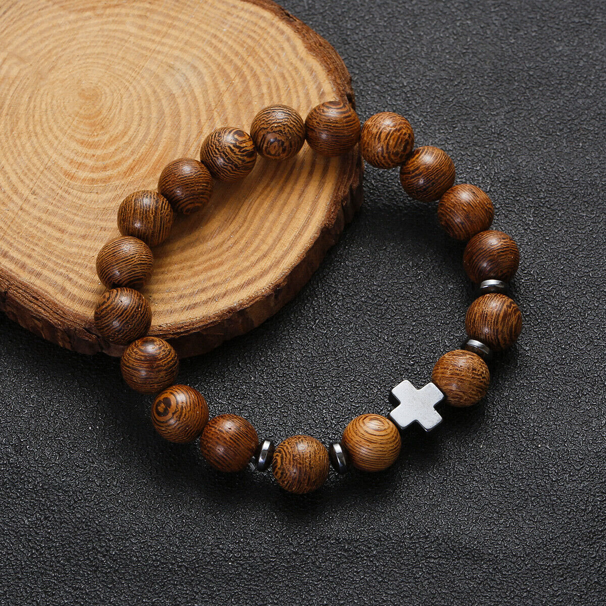 Christianartworkshop Cross Wooden Bead Bracelet
