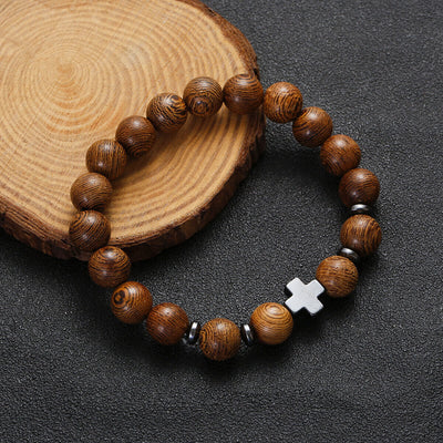 Christianartworkshop Cross Wooden Bead Bracelet