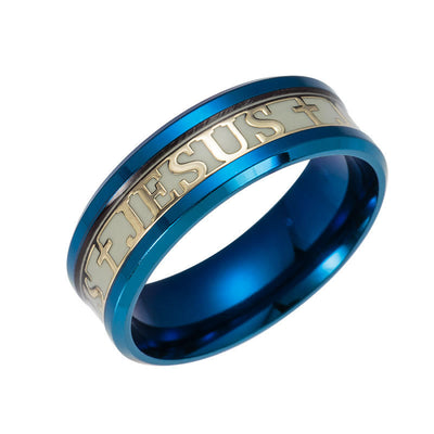 Christianartworkshop Luminous "JESUS" Printed Stainless Steel Ring