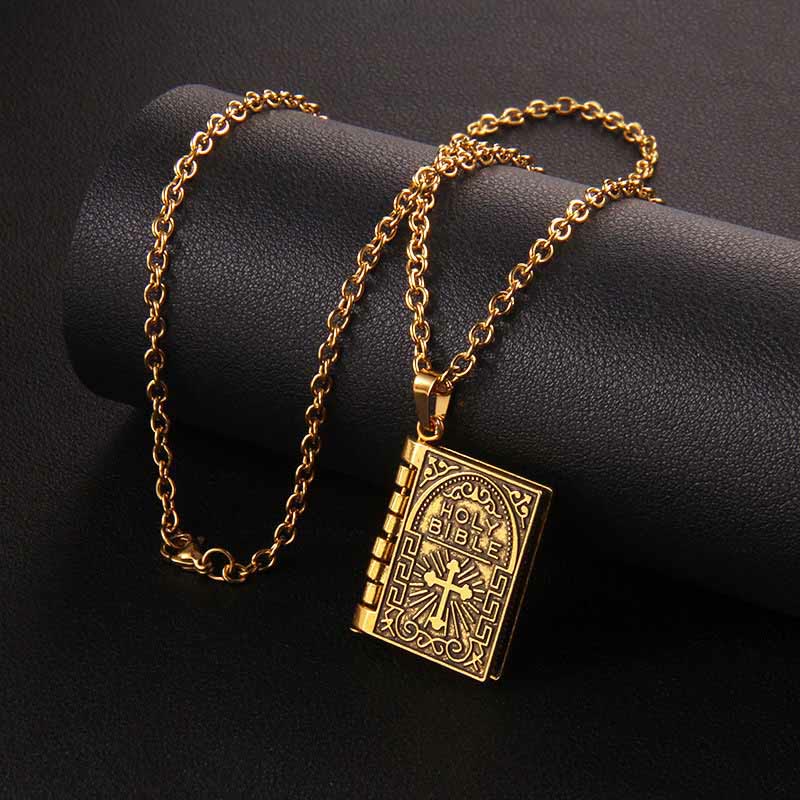 Christianartworkshop Turnable Cross Holy Bible Pendant Quality Necklace