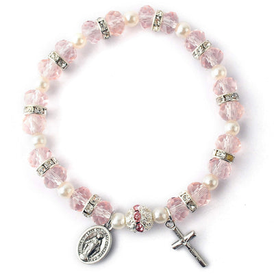 Christianartworkshop Crystal Beads Stretch Bracelet with Crucifix and Miraculous Medal