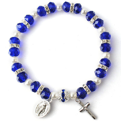 Christianartworkshop Crystal Beads Stretch Bracelet with Crucifix and Miraculous Medal