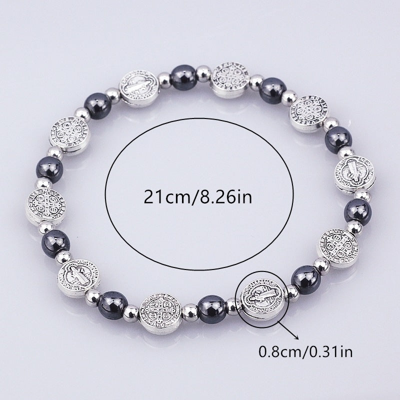 Christianartworkshop Black Gallstone St. Benedict Rosary Bracelet