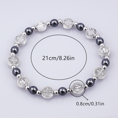 Christianartworkshop Black Gallstone St. Benedict Rosary Bracelet