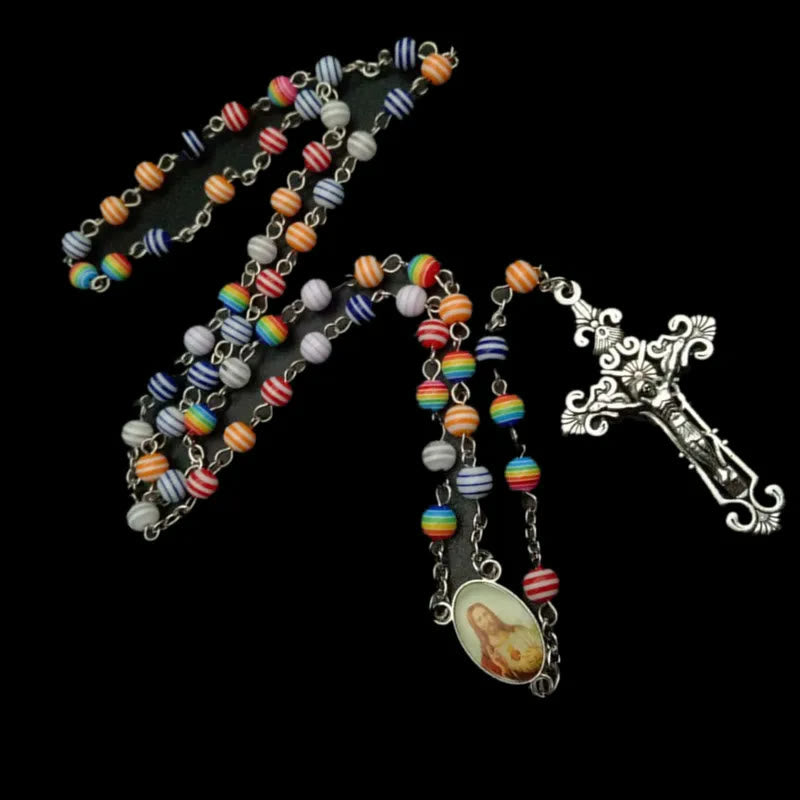Resin Beads Crucifix Rainbow Mixed Color Rosary