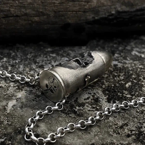 Christianartworkshop Skull and Crossbones Bullet Pendant Necklace
