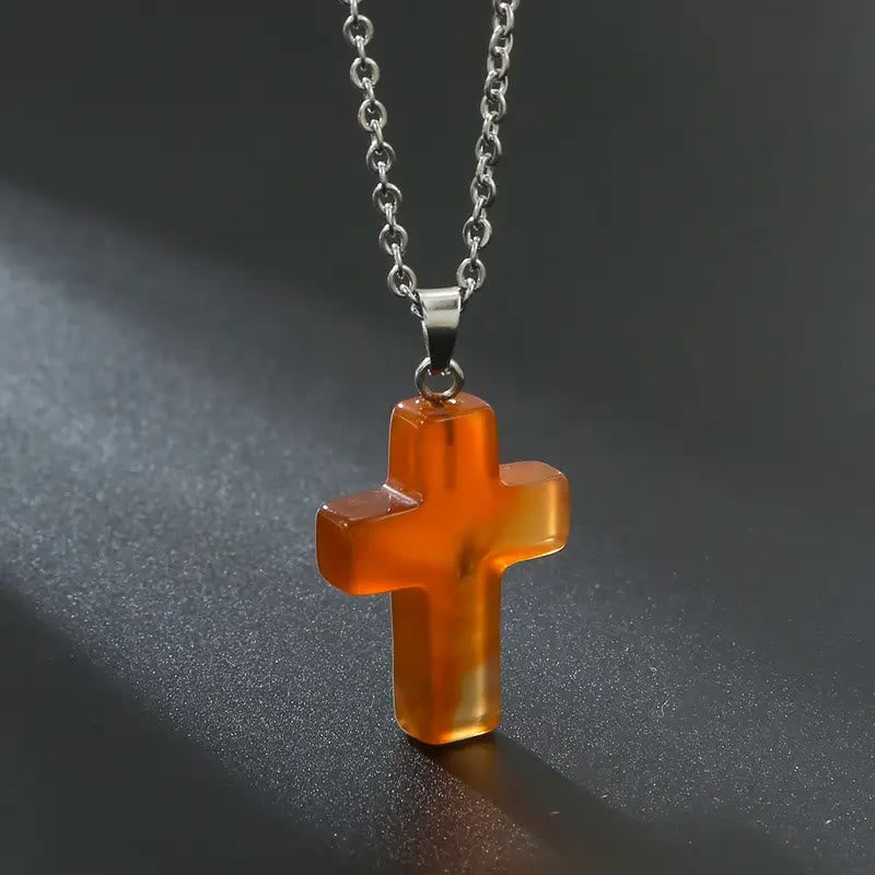 Christianartworkshop Natural Stone Cross Gemstone Pendant Necklace