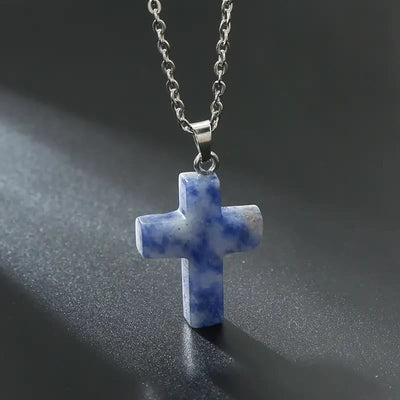 Christianartworkshop Natural Stone Cross Gemstone Pendant Necklace