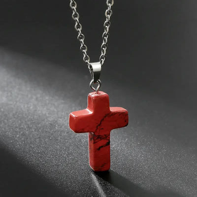 Christianartworkshop Natural Stone Cross Gemstone Pendant Necklace