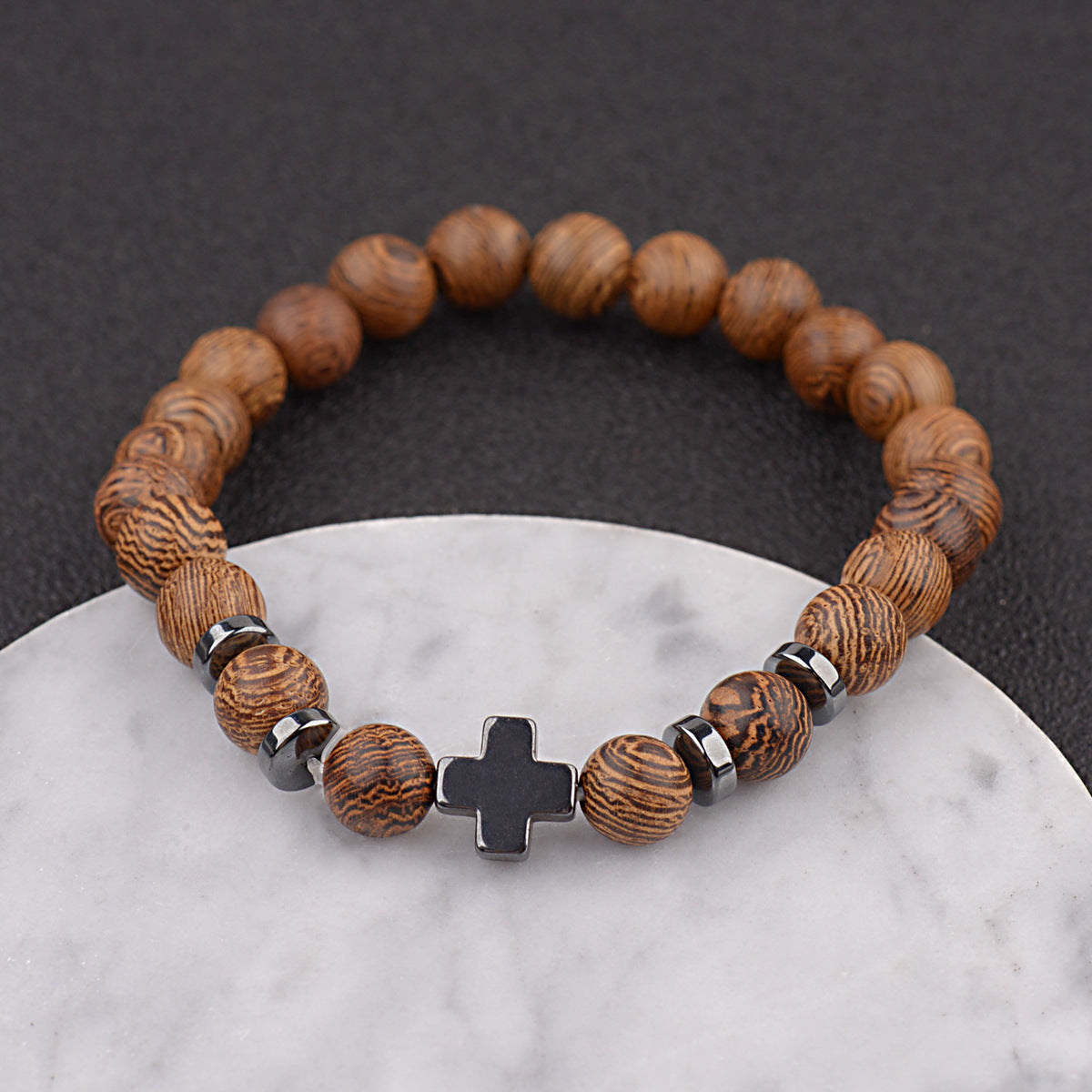 Christianartworkshop Cross Wooden Bead Bracelet