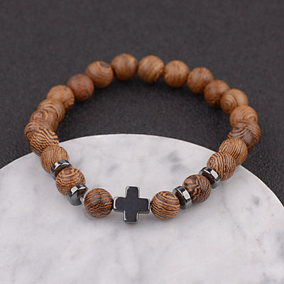 Christianartworkshop Cross Wooden Bead Bracelet
